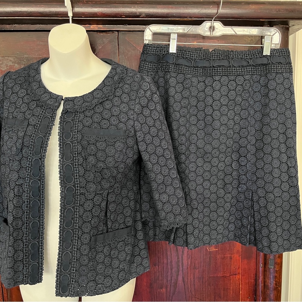 Nanette Lepore Navy Eyelet Two Piece Suit (Skirt & Jacket)-Size 6